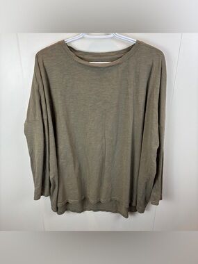 Pact Khaki Green Long Sleeve Cotton T-Shirt sz S Oversized Roomy Organic Tee Top